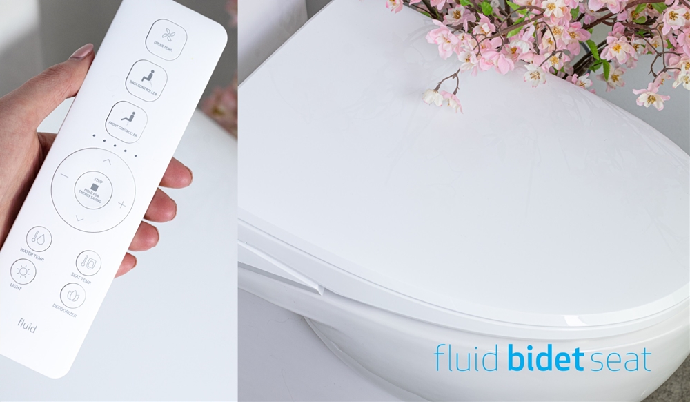 Fluid toilet with washlet seat, c/w electrical outlet behind toilet - (1) in ensuite, (1) in main bathroom, (1) in 2nd ensuite, & (1) in powder room