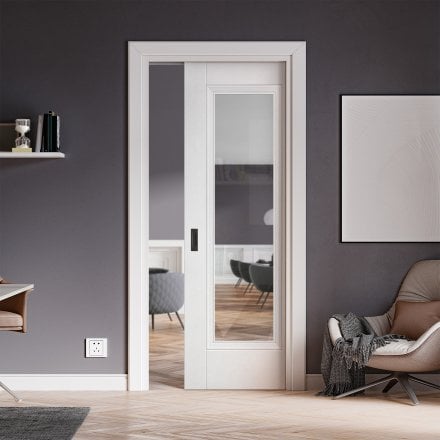 Change Den Door from Slab to Glazed Panel Door - Pocket Door - A6, A7